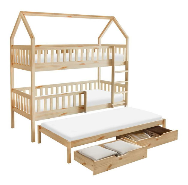 Dětská patrová postel s přistýlkou 90 cm Virtuoso (přírodní) (s roštem) (s úl. prostorem)