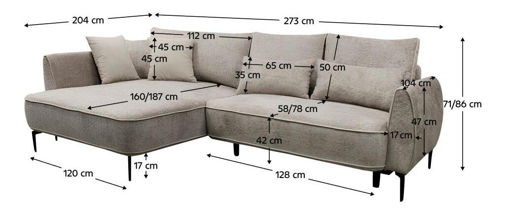 Rohová sedací souprava Montenegro (sivobéžová) (L)