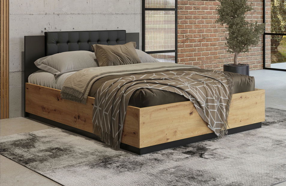 Manželská postel 140 cm Signat Typ30 (dub artisan + černá matná)