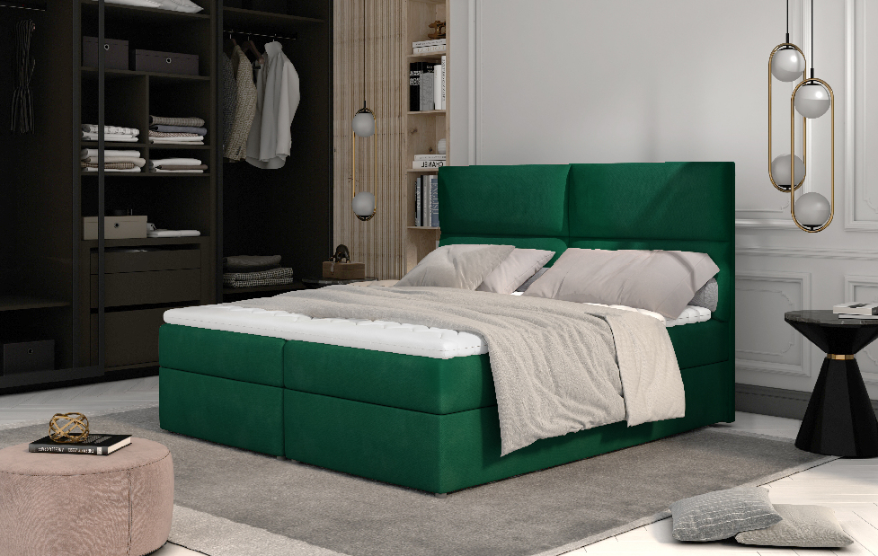 Boxspring postel 185 cm Alyce (zelená) (s matracemi)