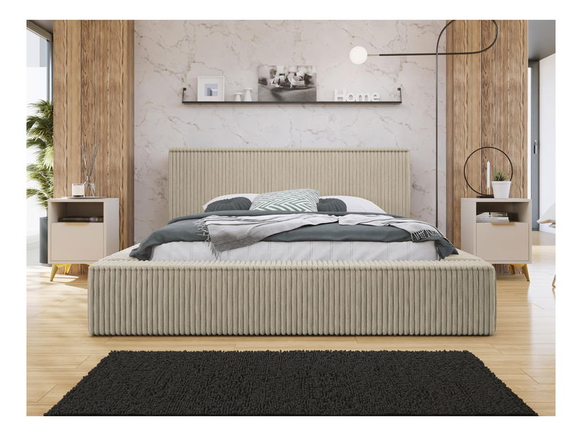 Manželská postel 140 cm Gretty S (béžová) (s roštem) (s úl. prostorem)