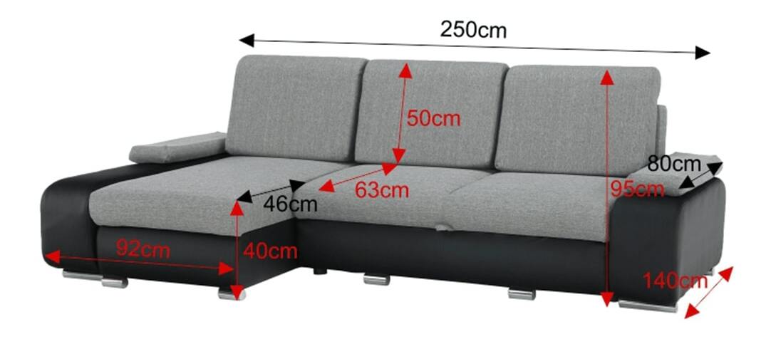 Rohová sedačka Carmen NEW (L) (ekokůže černá + šedá látka)