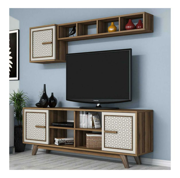 Obývací stěna Aysha (ořechová + krémová)