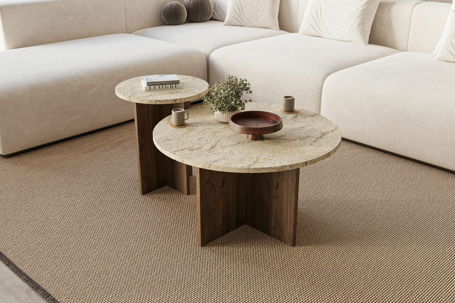 Set 2ks. konferenčních stolků Priva (travertin + ořech)