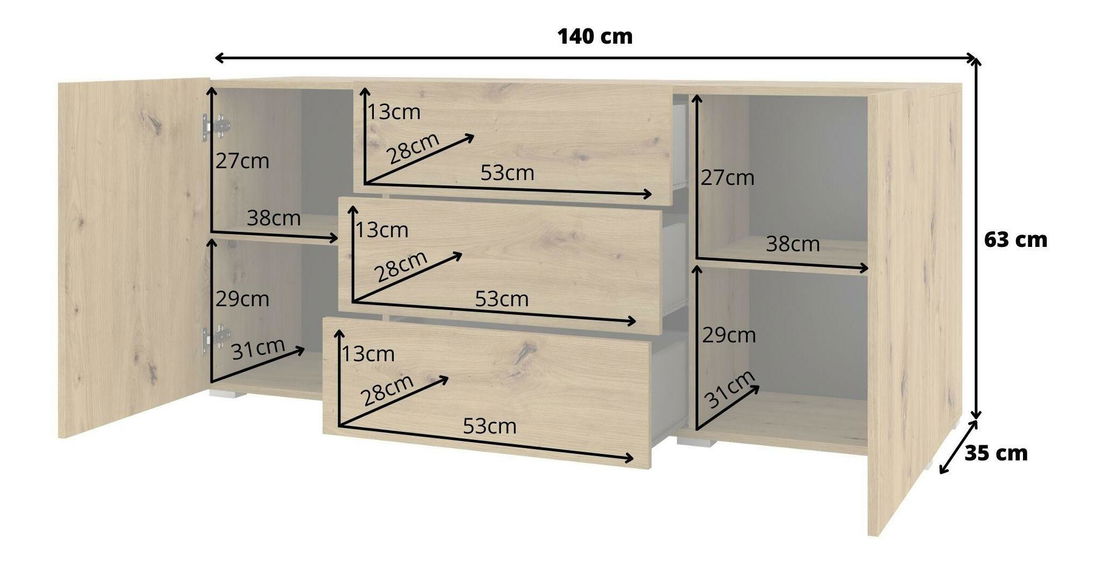 Komoda Avernic Typ 26 (černá + dub artisan)