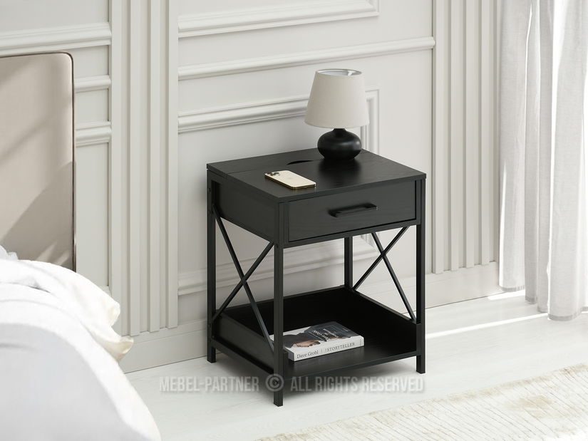 Noční stolek Torry (černé dřevo + černá)
