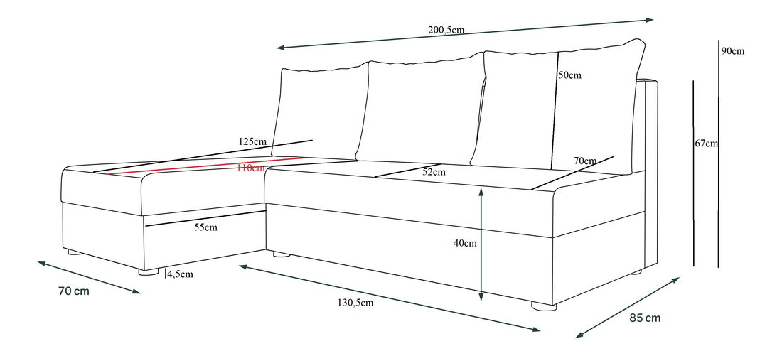 Rohová sedací souprava Harmony L (šedá + černá) (L)