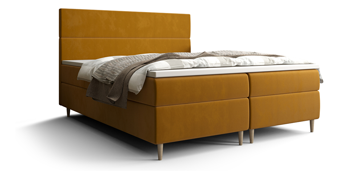 Manželská postel Boxspring 140 cm Flu Comfort (zlatá) (s matrací a úložným prostorem)