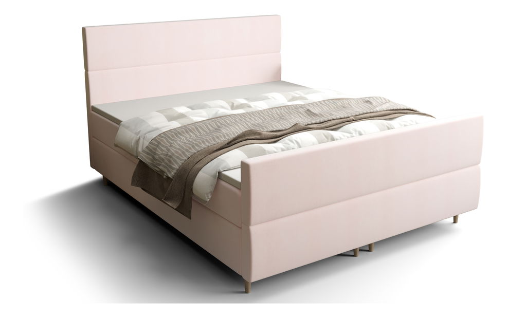 Manželská postel Boxspring 160 cm Flu Plus Comfort (světlorůžová) (s matrací a úložným prostorem)