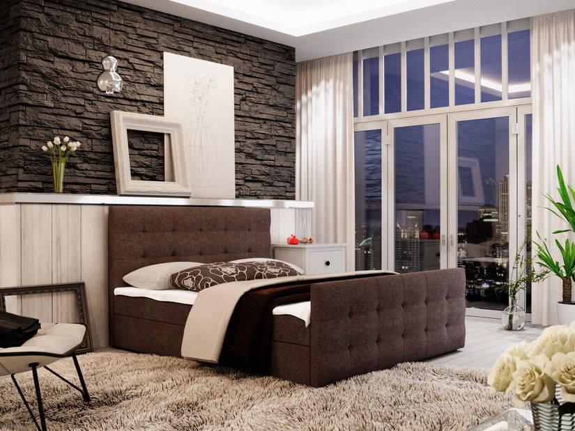 Manželská postel Boxspring 200 cm Milagros 2 (tmavě hnědá) (s matrací a úložným prostorem)