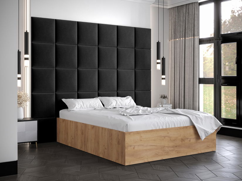 Manželská postel s čalouněným čelem 160 cm Brittany 3 (dub craft zlatý + černá) (s roštem)