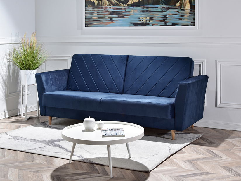 Pohovka trojsedačka Michel (tmavě modrá + buk)