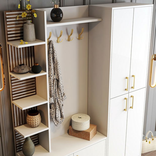 Předsíňová stěna Valery 3 (bílá + zlatá)