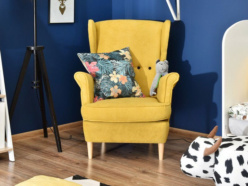 Křeslo ušák Margis (žlutá + ořech)