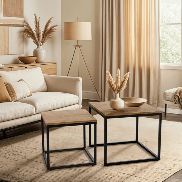 Set 2 konferenčních stolků Climas (dub zlatý + černá)