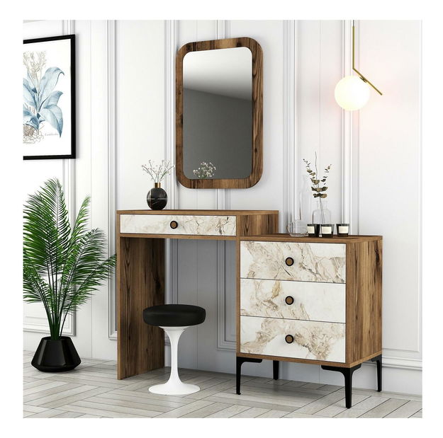 Toaletní stolek Logan 2 (bílá + ořech) (se zrcadlem)