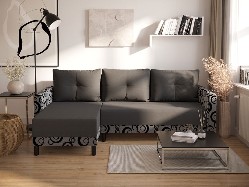 Rohová sedací souprava Glimmer L (tmavě hnědá + vícebarevné) (L)