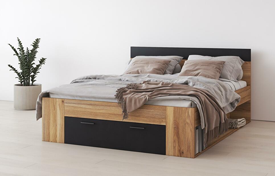 Manželská postel 160 cm Benson MW91 (dub mauvella + černá)