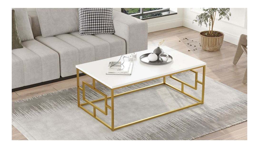 Konferenční stolek Vogreolla (bílá + zlatá)