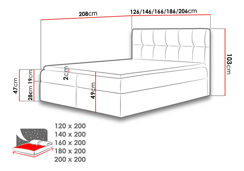 Boxspring postel Maddox (200x200) (ekokůže Soft 011 (černá))