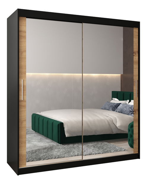 Šatní skříň 180 cm Toki 3 (Černá matná + Dub artisan)