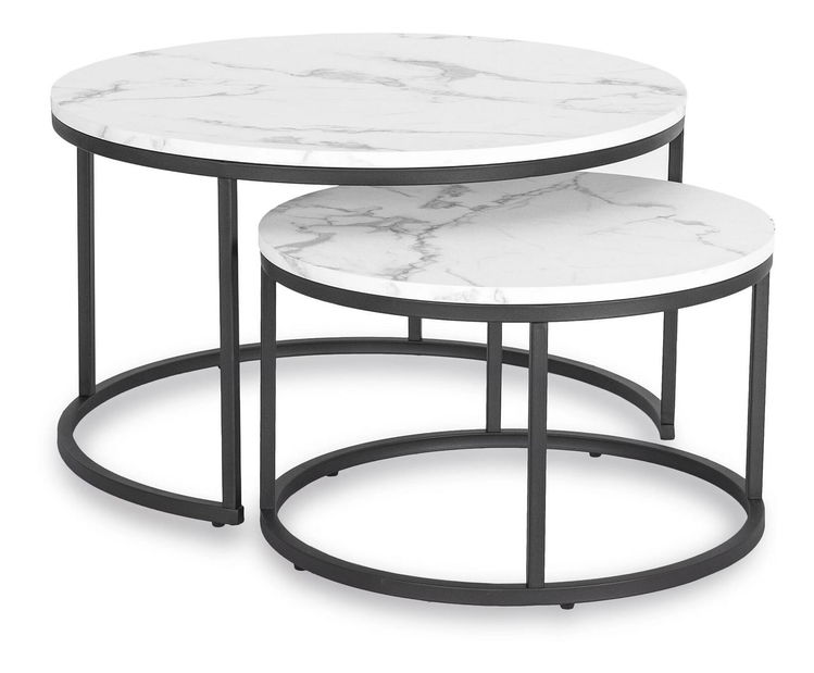Set 2 konferenčních stolků Delito Max (mramor bílý + černá)