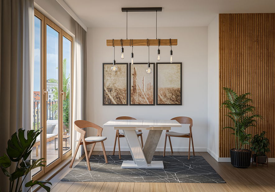 Jídelní stůl Venag (lesk bílý + kámen) (pro 4 až 6 osob)