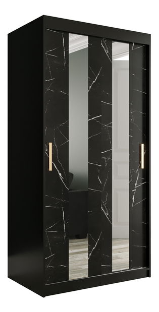 Šatní skříň 100 cm Marbelo P (matná černá + černý mramor)