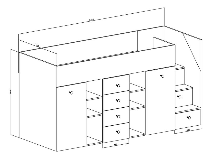 Dětská kombinovaná postel 90 cm Sami 3 (dub artisan + matná bílá + černá madla) (L)