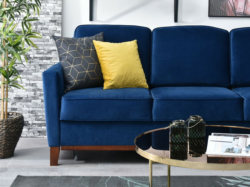 Pohovka dvousedačka Biblioteca (tmavě modrá + ořech)