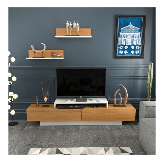 Obývací stěna Lusalona (bílá + teak)