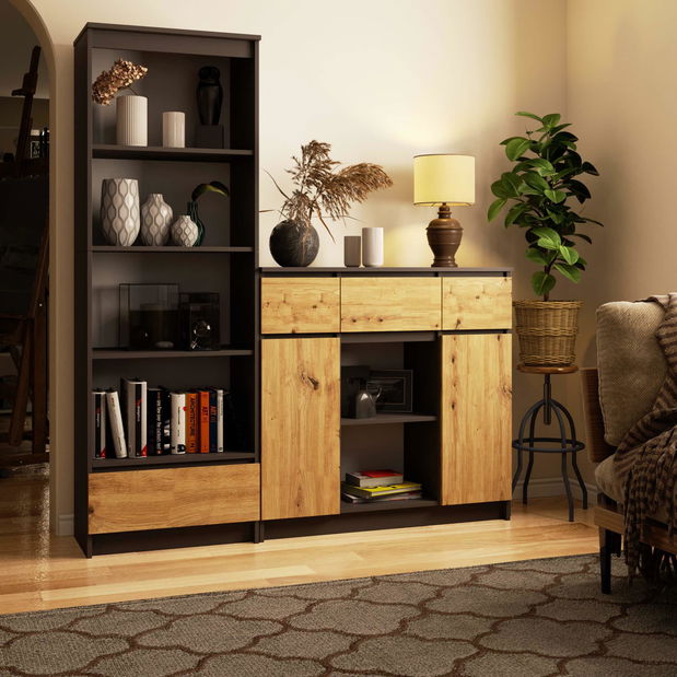 Komoda Kalista VII (šedý grafit + dub artisan)