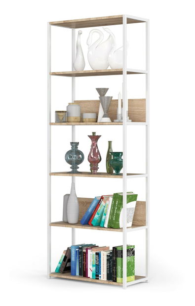 Regál Loriana IV (bílá + dub sonoma)