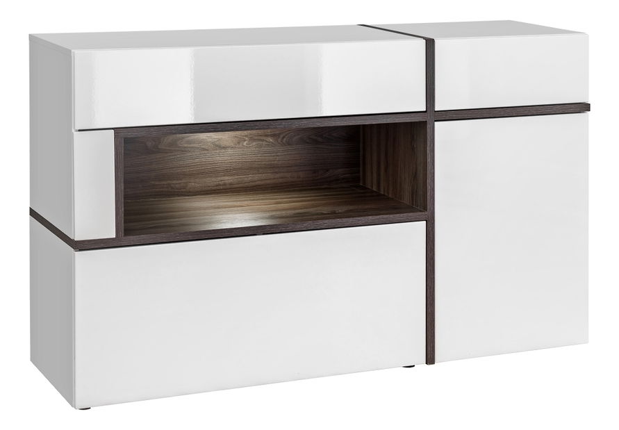 Komoda Carlyn 28 PEW CS SB (bílá matná + jilm perlový + vysoký lesk bílý)