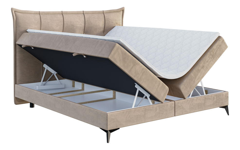 Jednolůžková boxspring postel 120 cm Foxtrot (světlobéžová) (s matrací a úl. prostorem)