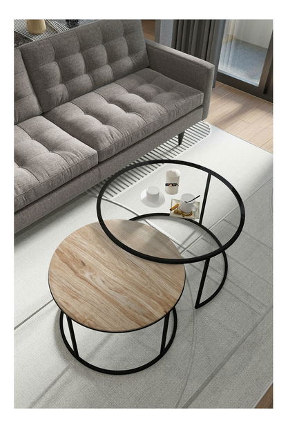 Konferenční stolek Kjusu (průsvitná + borovice antická)