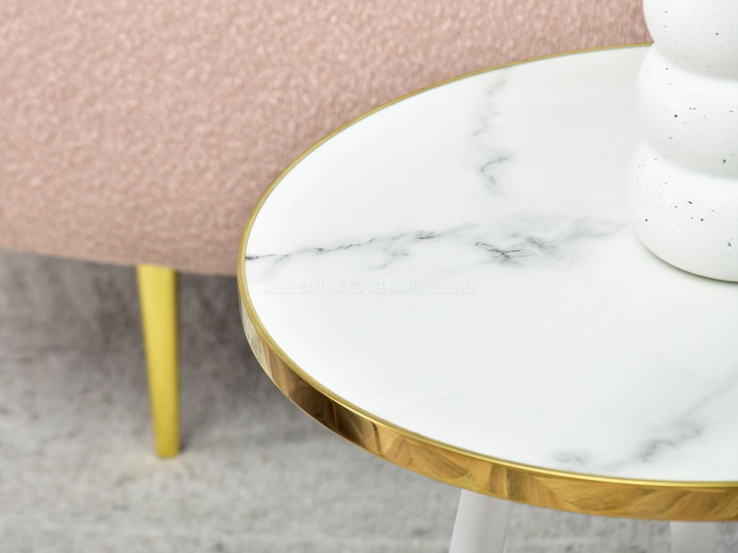 Konferenční stolek Zoya S (bílý mramor + zlatá)