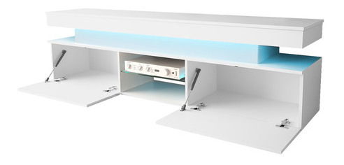 TV skříňka Lesteralo 2D 190 (bílá + lesk bílý) (s modrým LED osvětlením) *výprodej