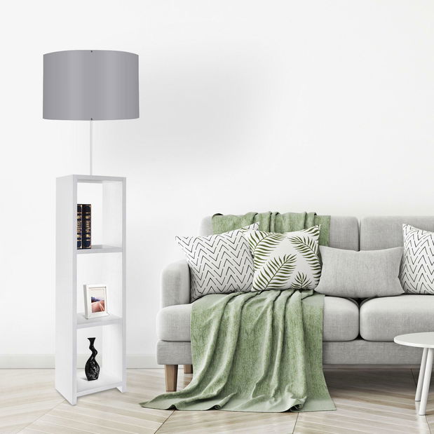 Stojanová lampa s policemi Astaresta 3 (bílá + šedá)