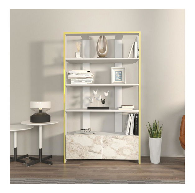 Regál Eleanoretta (mramor bílý + bílá + zlatá)