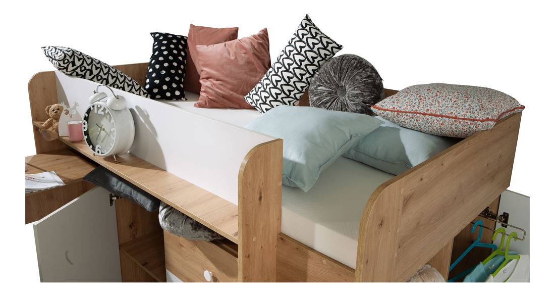 Dětská kombinovaná postel 90 cm Sami 1 (dub artisan + matná černá + bílá madla)