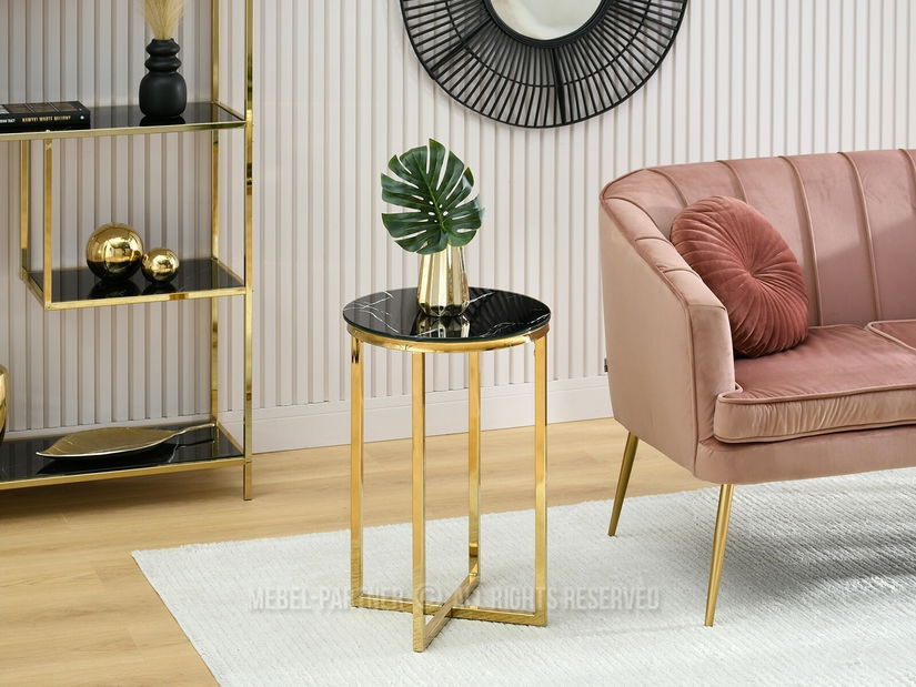 Konferenční stolek Calvis (černý mramor + zlatá)