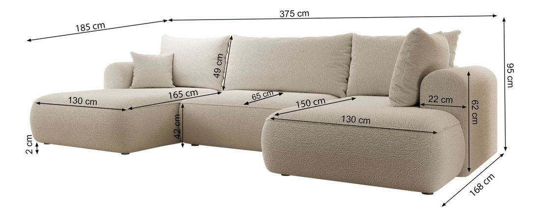 Rohová sedací souprava ve tvaru U Olivo U (P) (šedočerná světlejší + černá)