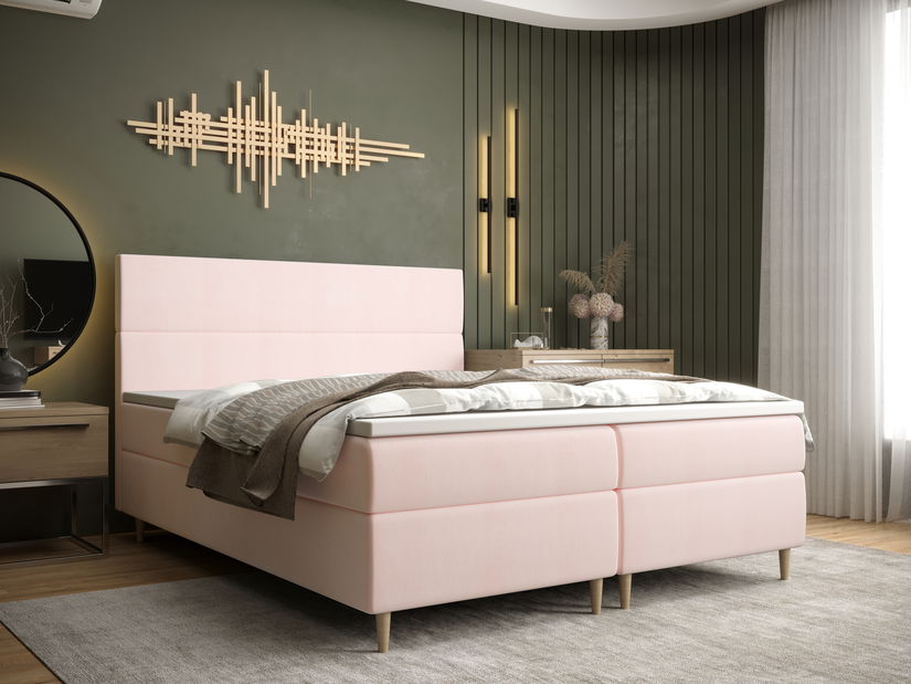 Manželská postel Boxspring 160 cm Flu Comfort (světlorůžová) (s matrací a úložným prostorem)