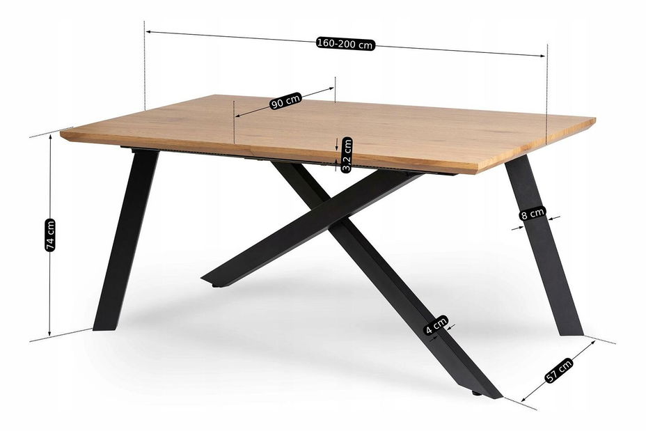 Rozkládací jídelní stůl Hinchandose (dub zlatý + černá) (pro 6-10 osob)