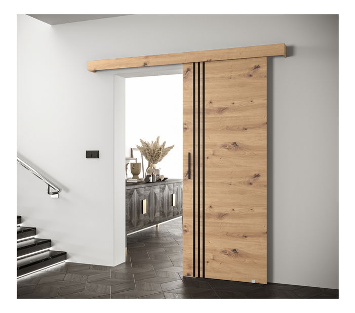 Posuvné dveře 90 cm Sharlene VI (dub artisan + dub artisan + černá)