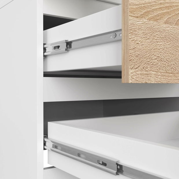 Šatní skříň Slots (bílá + dub sonoma) (s nástavbou)