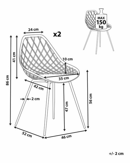 Set 2 ks jídelních židlí Canza (béžová)