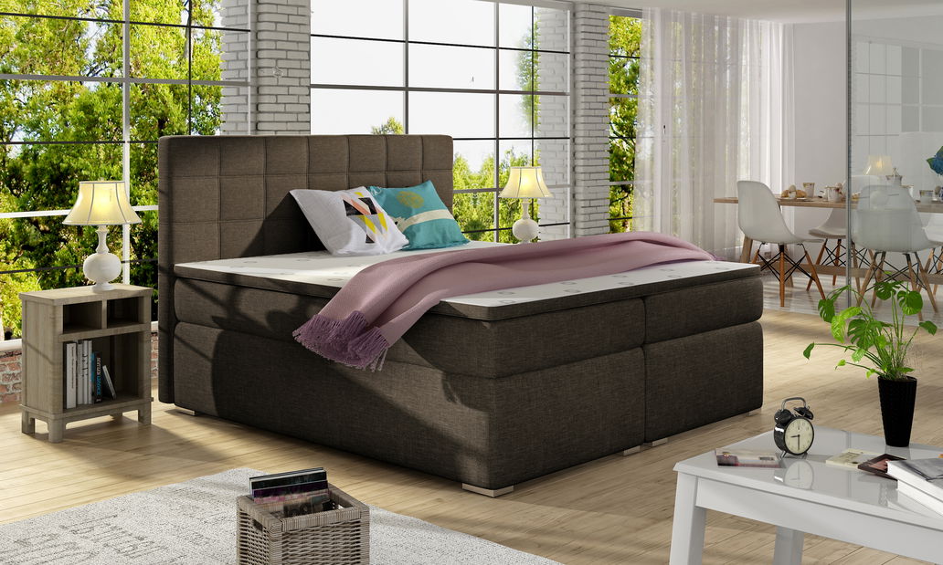 Boxspring postel 140 cm Abbie (hnědá) (s matracemi)