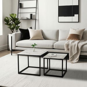 Set 2 konferenčních stolků Ocupa (mramor bílý + černá)